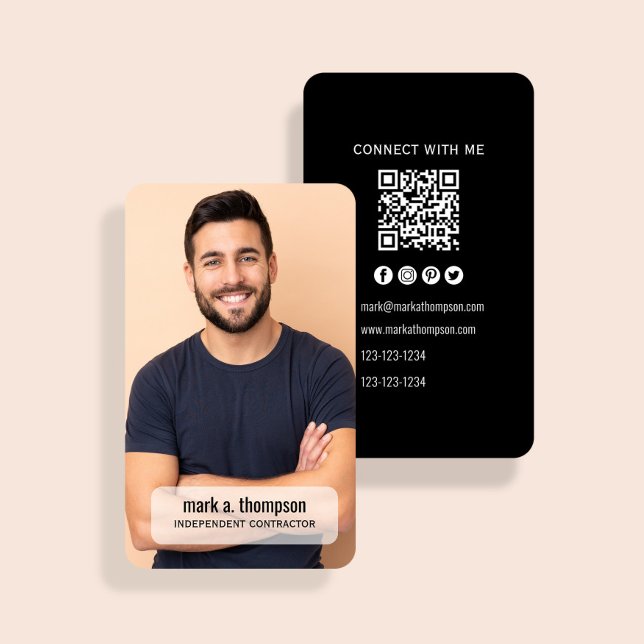 Photo QR Code Modern Connect With Me Business Visitkort (Professional QR code business card with photo and contact details layout)