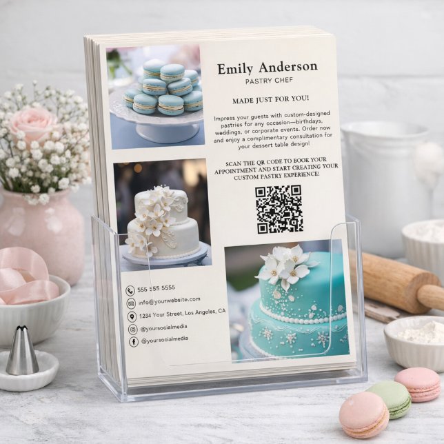 Photo QR-kod för konditoriskbakeritjänster Reklamblad (Pastry Chef Bakery Services Photo QR Code Flyer)