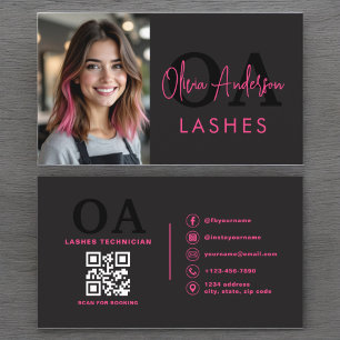 Photo QR-kod Öga Lash Technician Shock rosa Black Visitkort