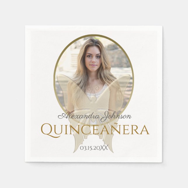 Photo Quinceanera 15:e födelsedag Guld Butterfly Pappersservett (Framsidan)