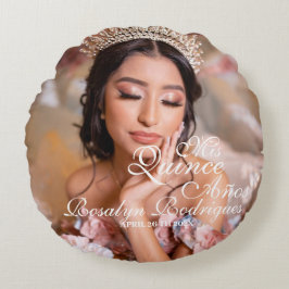 Photo Quinceanera Elegant enkel 15:e födelsedag Rund Kudde