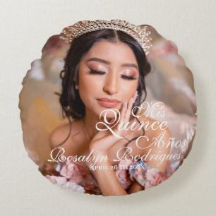 Photo Quinceanera Elegant enkel 15:e födelsedag Rund Kudde