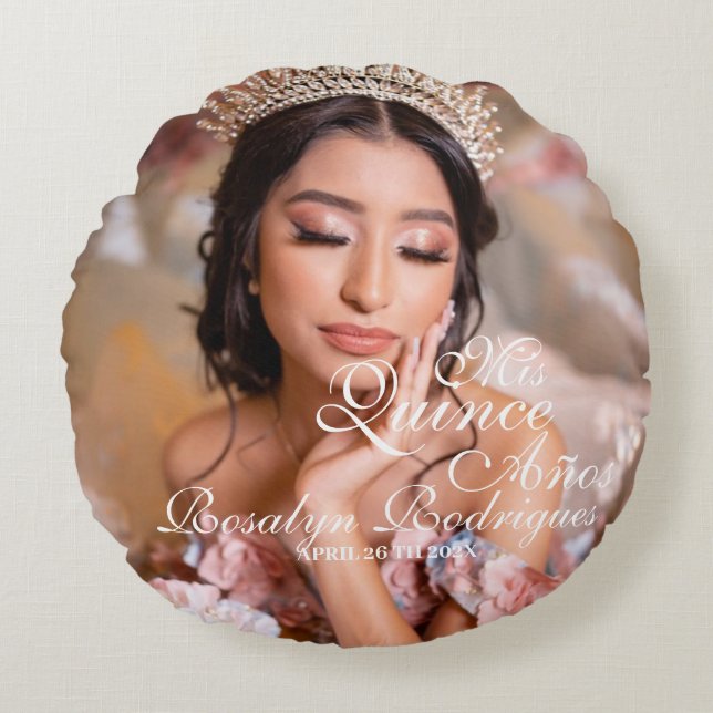 Photo Quinceanera Elegant enkel 15:e födelsedag Rund Kudde (Framsidan)