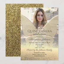 Photo Quinceanera Glitter Guld Butterfly