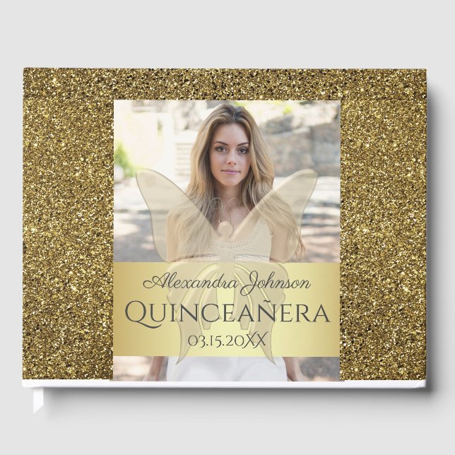 Photo Quinceanera Guld Glitter Gästböcker (Framsida)