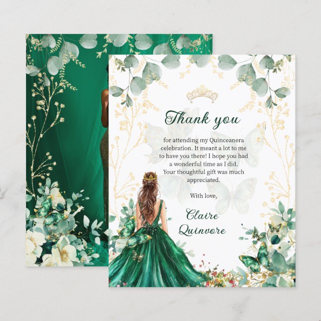 Photo Quinceanera i Guld Blommigten BUDGET Emerald (Fram/baksida)