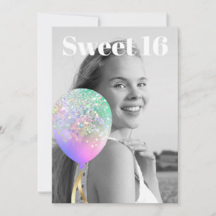 *~* PHOTO - Rainbow Sweet 16 Balloon AP29 Birthday Inbjudningar