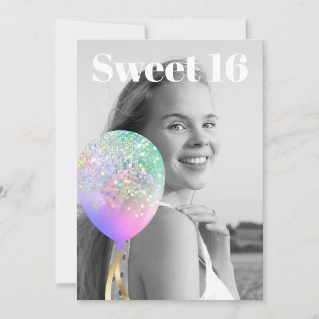*~* PHOTO - Rainbow Sweet 16 Balloon AP29 Birthday Inbjudningar (Framsida)
