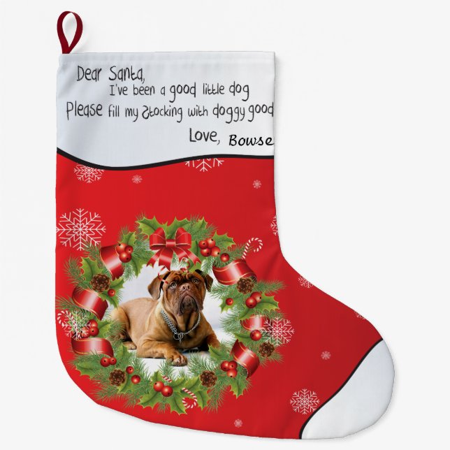 PHOTO RAM för Hund foto Stor Julstrumpa (Framsidan)