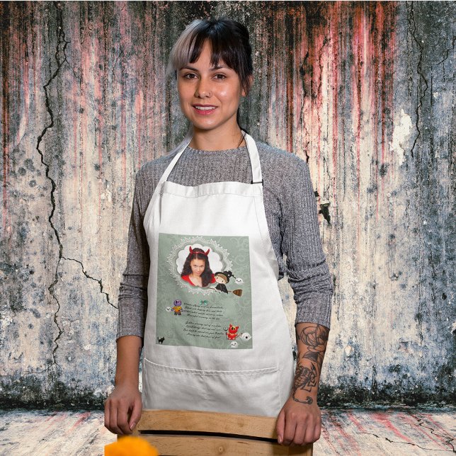 Photo Ram med Witch, Monsters, Ghost, Cat Förkläde (Photo Frame with Witch, Monsters, Ghost, Cat Adult Apron)