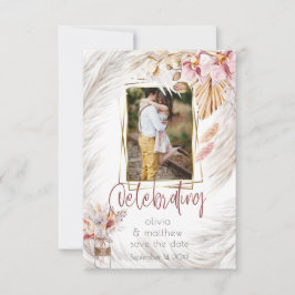 Photo Ram Rustic Burgundy Rosa Ivory Pampas Gras Inbjudningar