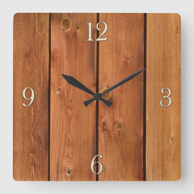 Photo Realistic Rustic, Behandlade Wood Board Fyrkantig Klocka (Framsida)