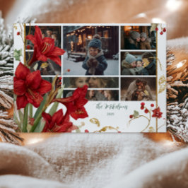 Photo Red Amaryllis Rustic jul Julkort