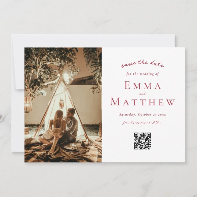 Photo Red Arabic Tile Mönster med QR Spara Datumet (Framsida)