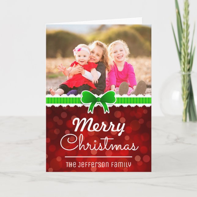 Photo  Red Bokeh Background Anpassningsbar Family Helgkort (Framsida)
