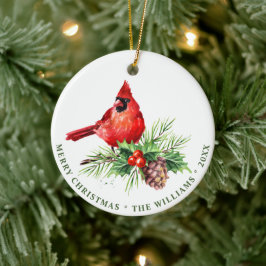 PHOTO Red Cardinal Holly Berry Helgdag Julgransprydnad Keramik