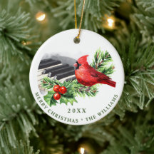 PHOTO Red Cardinal Holly Berry jul Helgdag C