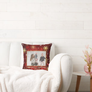 Photo Red Guld Snowflake jul Helgdag Kudde