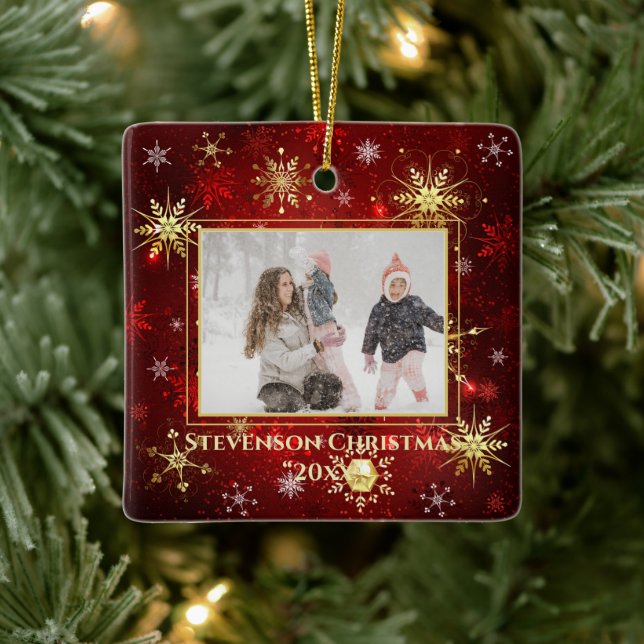 Photo Red Guld Snowflake jul Julafton Helgdag Julgransprydnad Keramik (Träd)