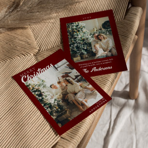 Photo Red Maroon Snyggt Modern God jul Julkort