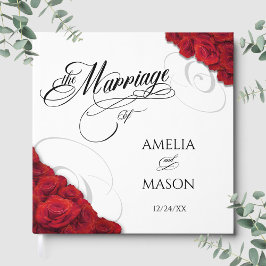 Photo Red Roses Calligraphy Script Square Wedding Gästböcker
