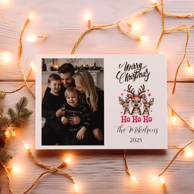 Photo Reindeer Ho Ho Ho Christmas Julkort (Skapare uppladdad)