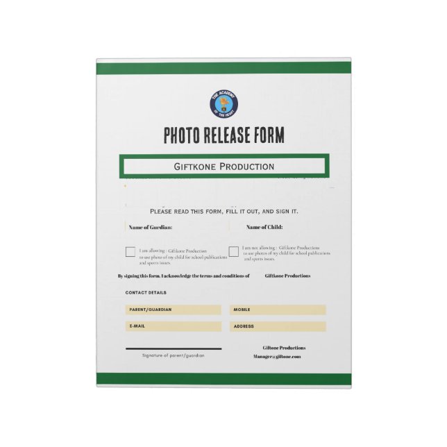 Photo Release Form Notepad Anteckningsblock (Roterad)
