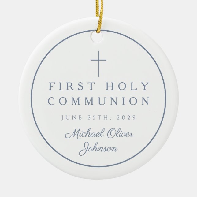 Photo Religious Cross Boy First Communion Julgransprydnad Keramik (Framsidan)
