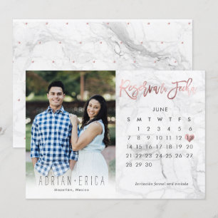 Photo Reserva la Fecha Calendario Marble Ro Guld Inbjudningar