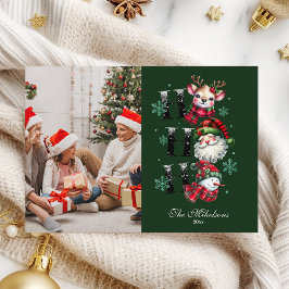 Photo Retro Gingham Santa & Friends Christmas Julkort