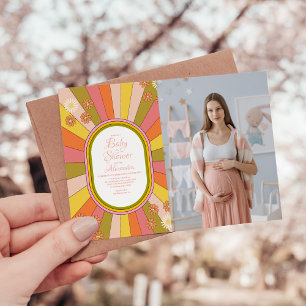 Photo Retro Groovy 70's Thabel Baby Shower Inbjudningar