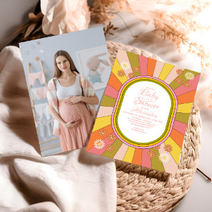 Photo Retro Groovy 70's Thabel Baby Shower Inbjudningar