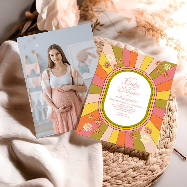 Photo Retro Groovy 70's Thabel Baby Shower Inbjudningar (Skapare uppladdad)