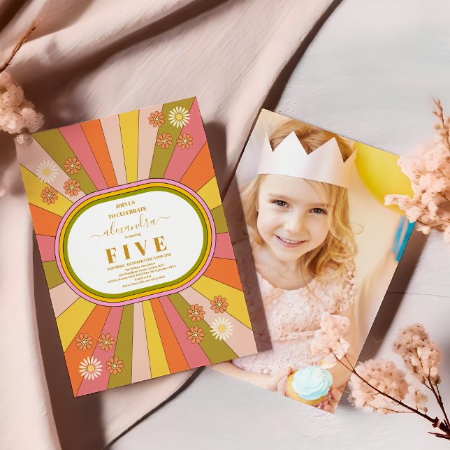 Photo Retro Groovy 70's Thned Barns födelsedag Inbjudningar (Skapare uppladdad)