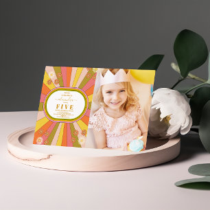 Photo Retro Groovy 70's Thned Barns födelsedag Inbjudningar