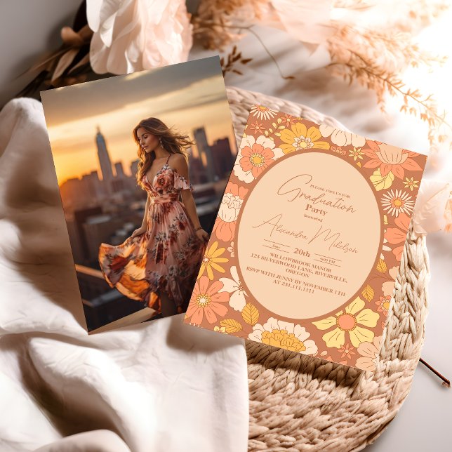 Photo Retro Groovy 70's Thned Studenten Inbjudningar (Skapare uppladdad)