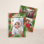 Photo Retro Rand - Funkyn Red Grönt Julkort<br><div class="desc">Retro-grönt och rött i en konturteckning - Använda ett lodrät-foto på framsidan och 2 foton på baksidan. Gör ett unikt och trendig God jul hälsning med en funky,  retroline mönster på baksidan. Om du vill flytta något runt klickar du på knappen Anpassa för att göra ändringar.</div>
