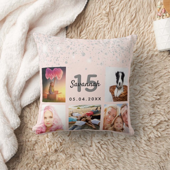 Photo ro guld glitter  rosa Quinceanera Kudde (Filt)