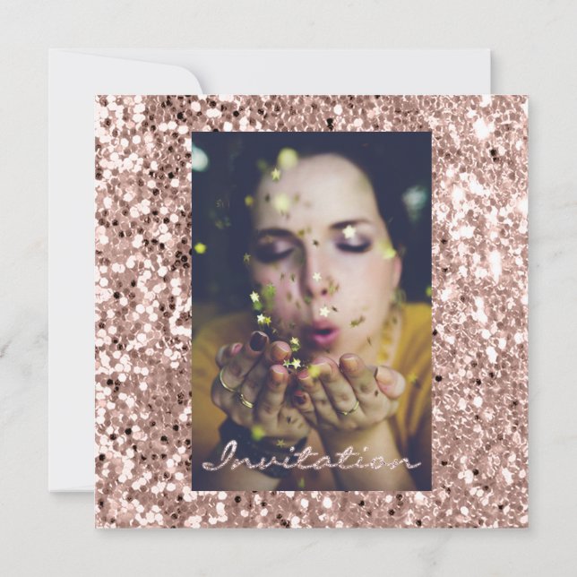 Photo Ro Guld GlitterBridal Sweet16th Studenten Inbjudningar (Baksida)