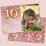Photo Ro Guld Kids Girl 10:e Födelsedagsfesten Inbjudningar<br><div class="desc">Foto ro guld 10:e födelsedagsfest inbjudan för en 10-årig flicka med skrivmanus för elegant och fotopilballonger för roligt.</div>