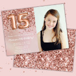 Photo Ro Guld Kids Girl 15:e Födelsedagsfesten Inbjudningar<br><div class="desc">Foto elegant ro guld 15:e födelsedagsfest inbjudan för en 15-årig flicka med elegant-skript och fotopilballonger för roligt.</div>