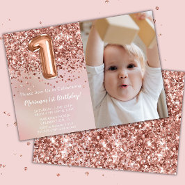 Photo Ro Guld Kids Girl 1:a födelsedagen Party Inbjudningar
