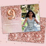 Photo Ro Guld Kids Girl Nionde Födelsedagsfesten Inbjudningar<br><div class="desc">Foto ro 9:e födelsedagsfest inbjudan för en 9-årig flicka med skrivmanus och ballonger för roligt av elegant.</div>
