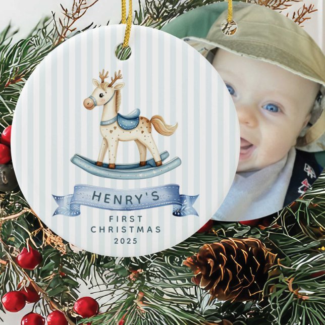 Photo Rocking Horse Första jul Julgransprydnad Keramik (Skapare uppladdad)