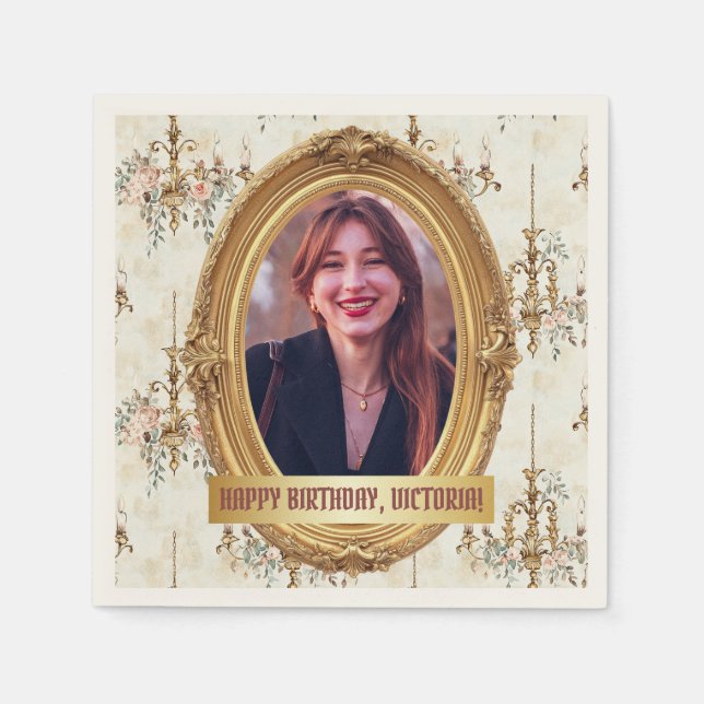 Photo Rococo Soft Renaissance Guld Födelsedagsfest Pappersservett (Framsidan)