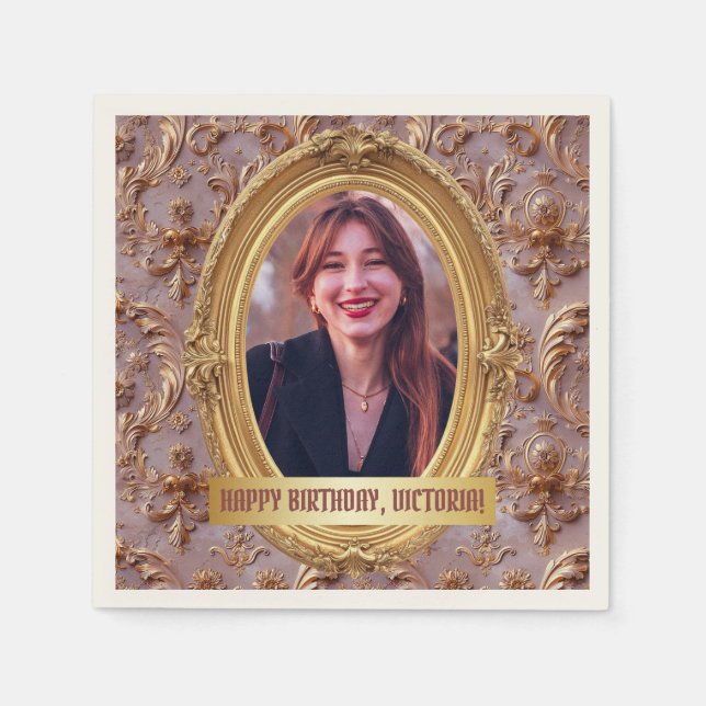 Photo Rococo Soft Renaissance Guld Födelsedagsfest Pappersservett (Framsidan)