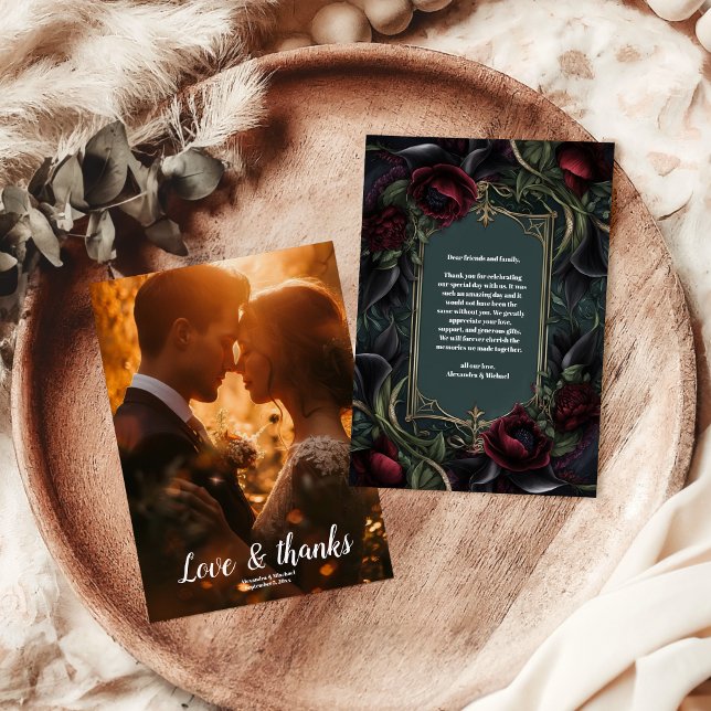 Photo Röd ros Gothic Halloween Bröllop Tack Kort (Skapare uppladdad)