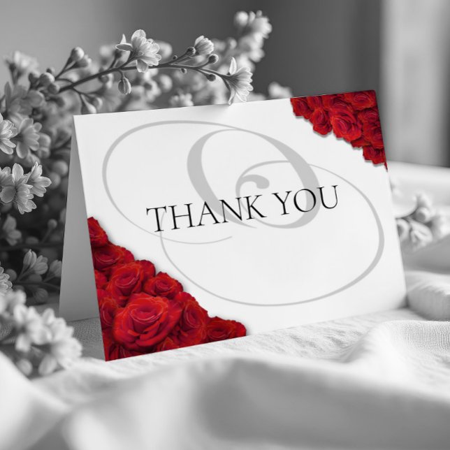 Photo Röd ros Photo Bröllop Tack Kort (Classic Red Roses Photo Wedding Thank You Card Front)