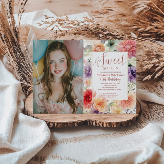 Photo Romantic Garden Florals Sweet Sixteen Inbjudningar (Skapare uppladdad)