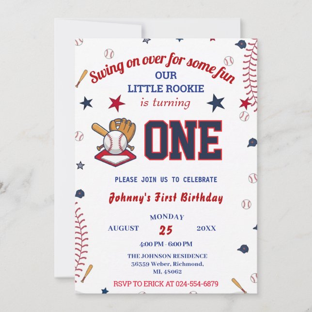 Photo Rookie Of The Year Baseball First Birthday Inbjudningar (Framsida)